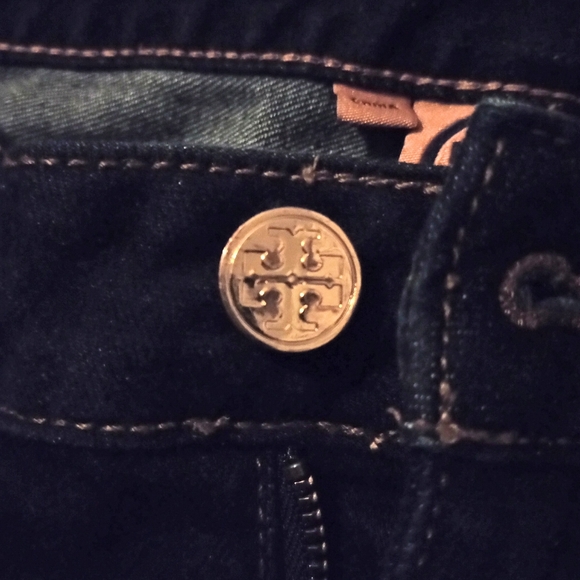 Tory Burch Women's Blue Denim Dark Wash Cuffed Straight Leg Jeans Size 25 - Picture 11 of 12